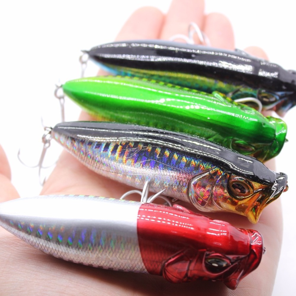 AOCLU Floating Popper 80mm 15g Hard Bait Topwater Swimmer Lure Big Bubbles Attractive SeaBass Fishing VMC Hooks