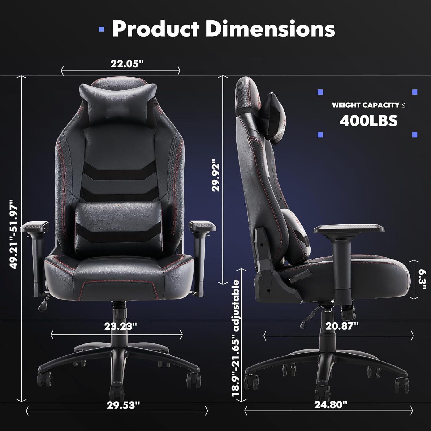 Ergonomic High Back Pc Chair Reclining Black Racing Style Zero Gravity Gamer Chair Big and Tall Gaming Chair with Stand Wheels