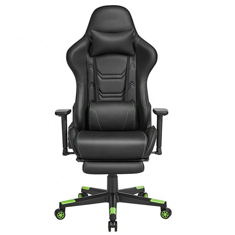 High Back 3D Ergonomic Desk Chair Green Nylon Base Gaming Chair Pro Massage Pc Chair with Footrest Headrest and Lumbar Pillow