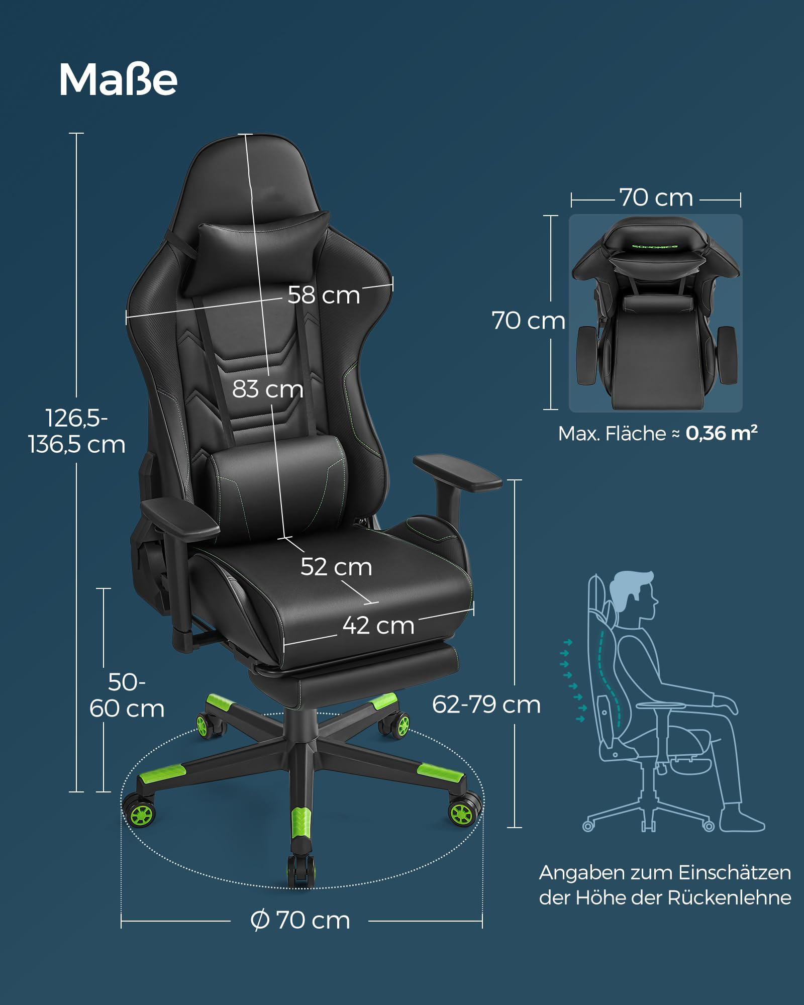 High Back 3D Ergonomic Desk Chair Green Nylon Base Gaming Chair Pro Massage Pc Chair with Footrest Headrest and Lumbar Pillow