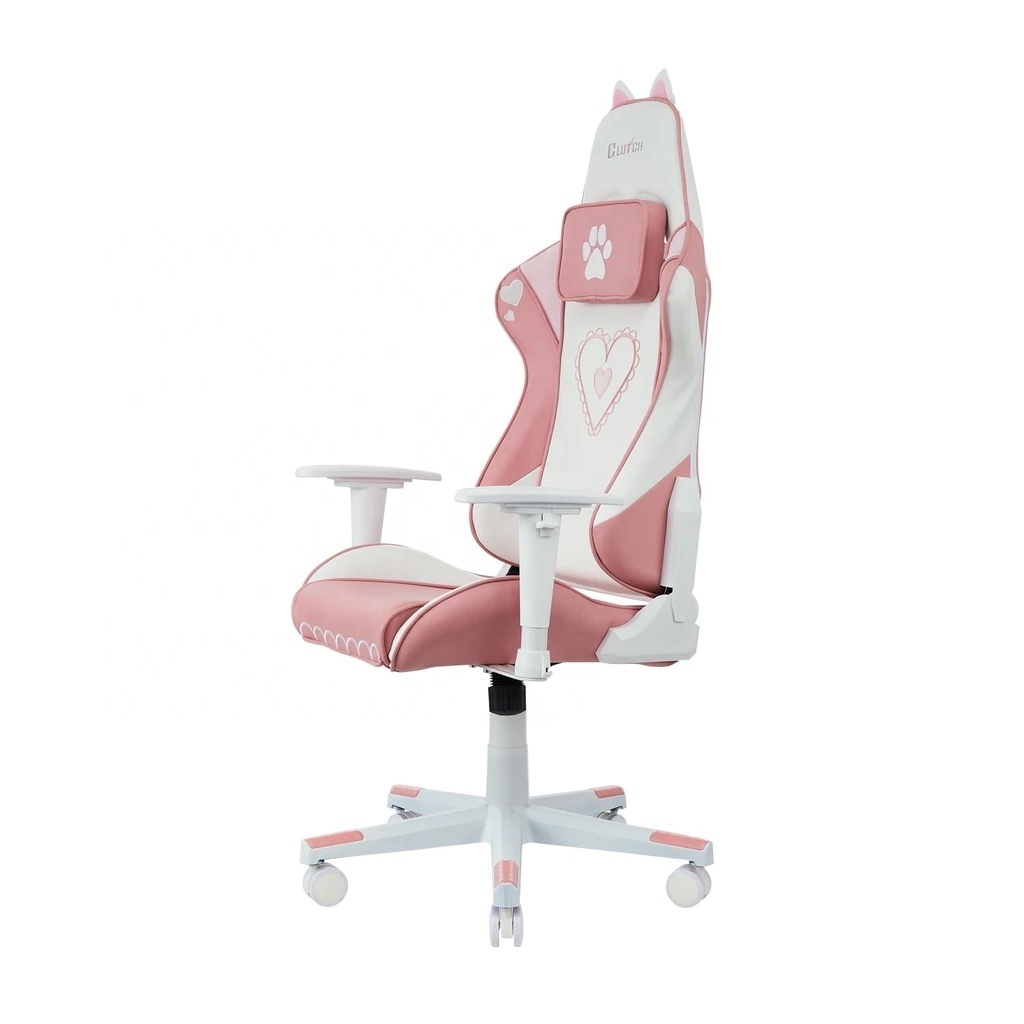 European Pink Colour Lovely Gamer Chair Cat Girl Chair Cute Pink Leather Gaming Chair with cat paw cushion for girls