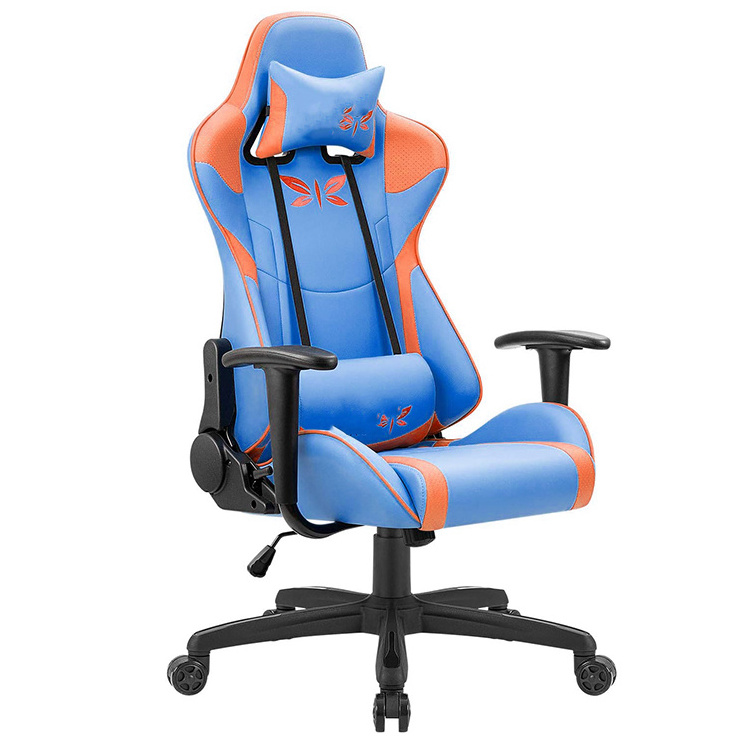 Popular Game Chair Blue Home Lift Armrest Massage Computer Ergonomic Chair Swivel Racing Gaming Chair with Widen Cushion