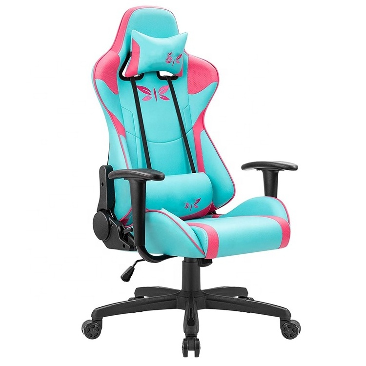 Popular Game Chair Blue Home Lift Armrest Massage Computer Ergonomic Chair Swivel Racing Gaming Chair with Widen Cushion