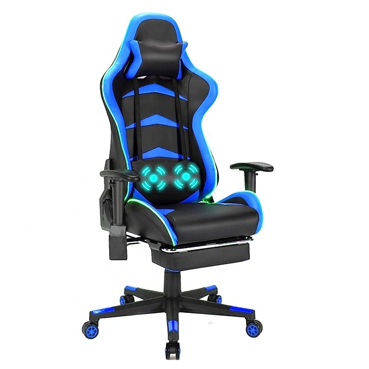 Hot Popular Blue Silla De Juegos Adjustable Massage Work Office Computer Gaming Chairs with Footrest Remote Pocket 2d Armrests