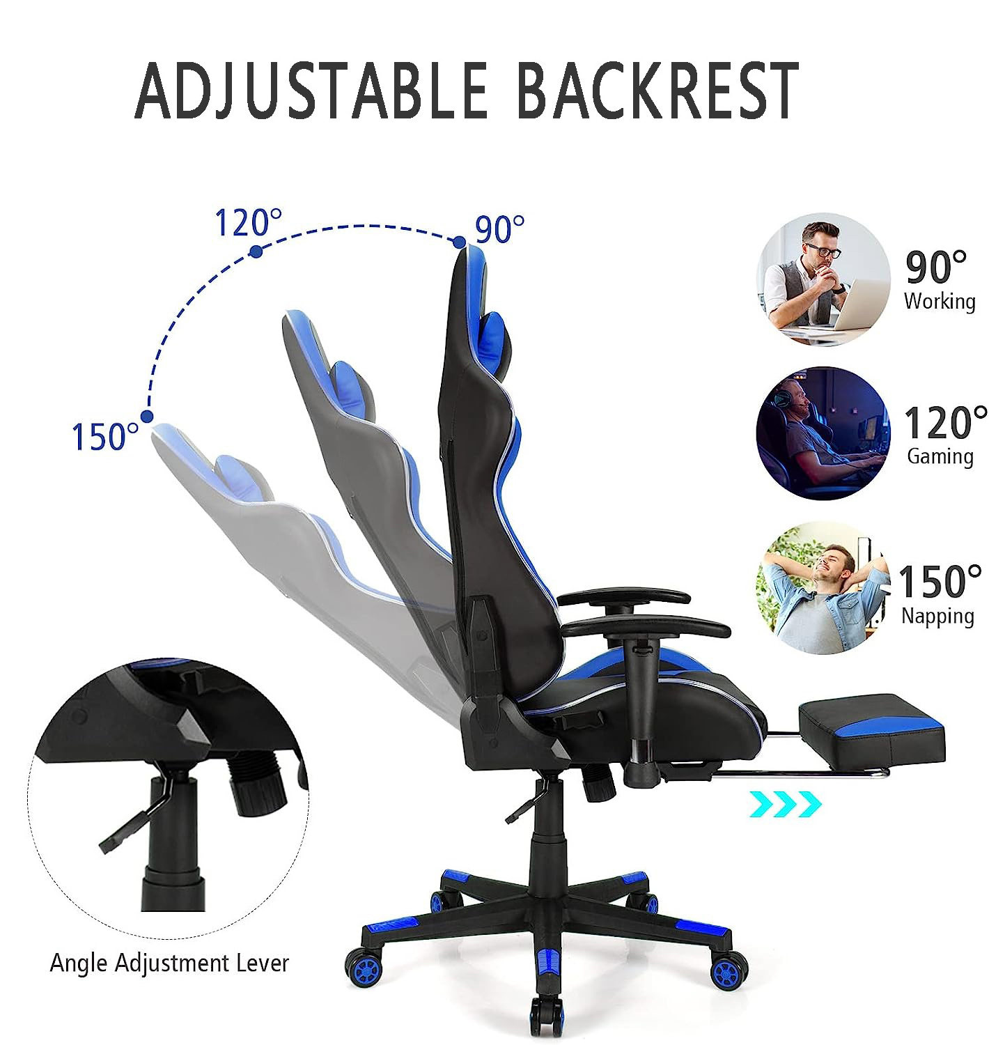 Hot Popular Blue Silla De Juegos Adjustable Massage Work Office Computer Gaming Chairs with Footrest Remote Pocket 2d Armrests