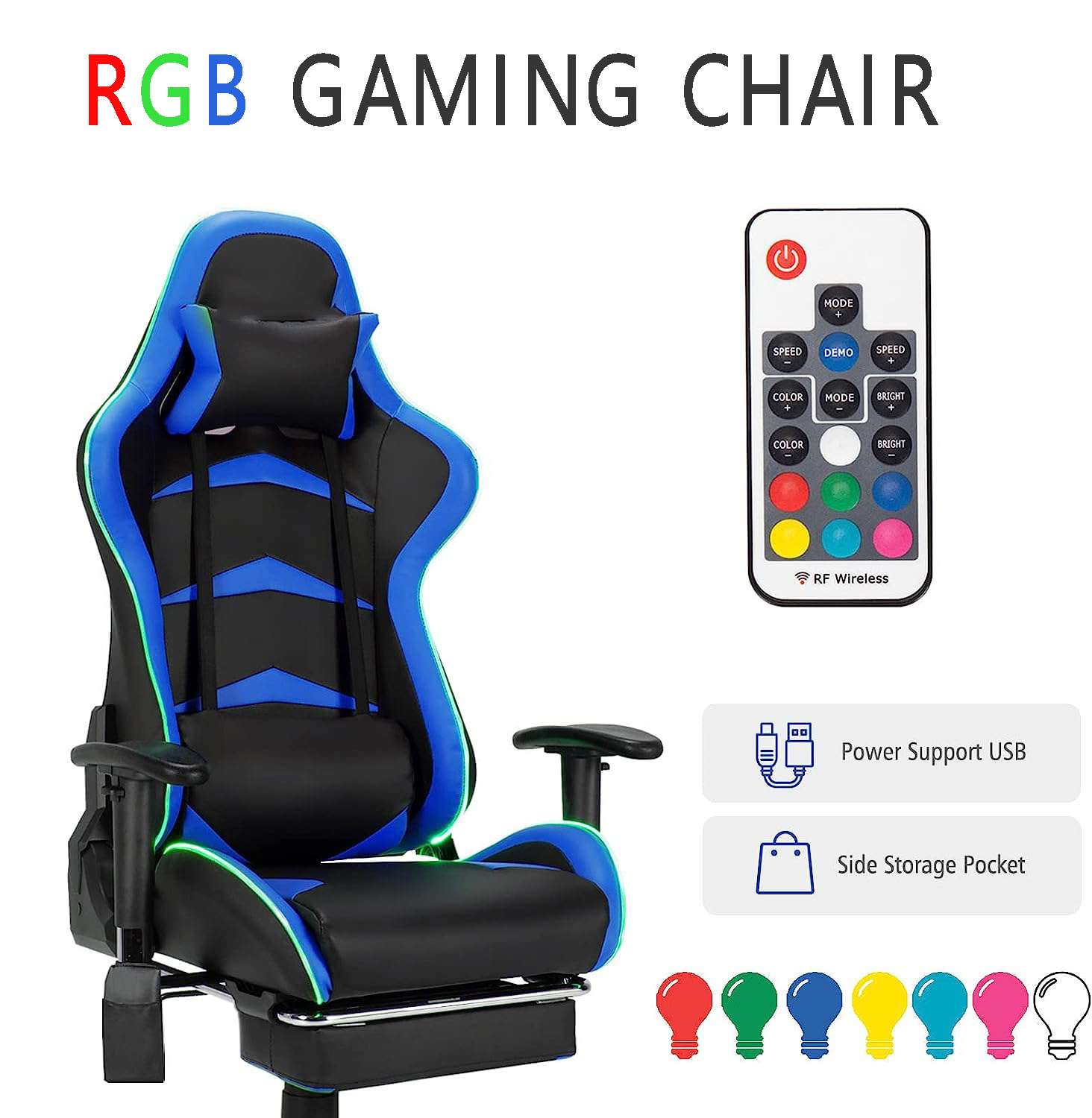 Hot Popular Blue Silla De Juegos Adjustable Massage Work Office Computer Gaming Chairs with Footrest Remote Pocket 2d Armrests