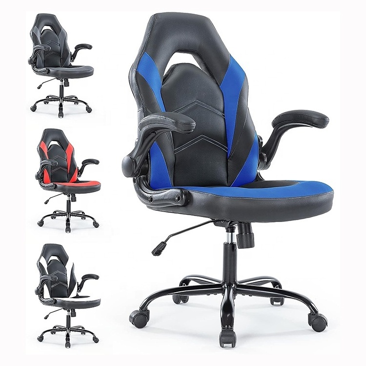 Usa Cheapest Hot Sale Kids White Gaming Chair PU Leather Heated Gaming Chair White Blue Racing Gaming Chair with Filp up Armrest