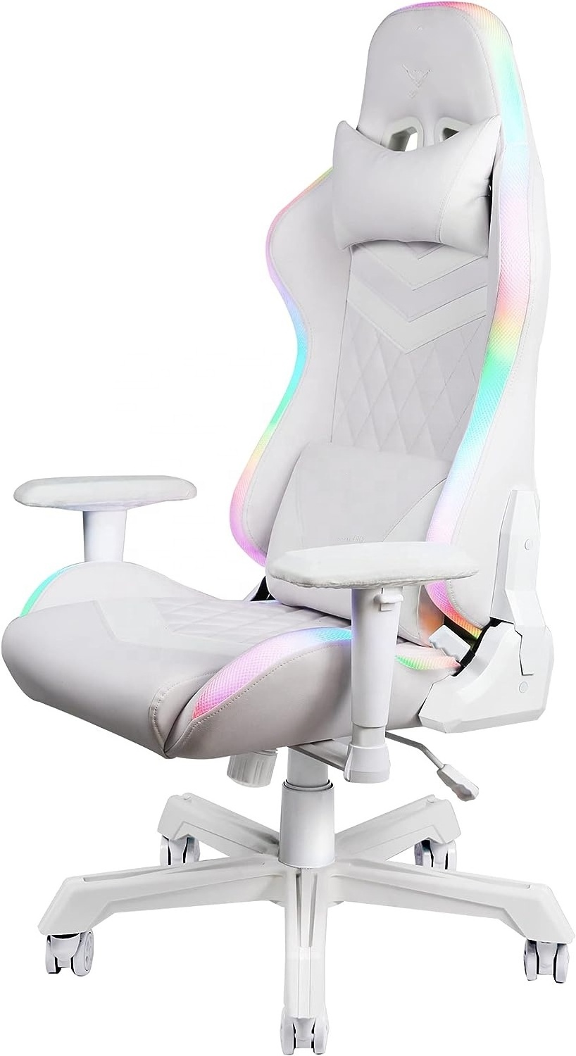 Brazil Popular Sillas Gamer Pink Rosa Obrotowy Fotel Gamingowy Rgb Massage Gaming Chair with Luxury White 2d Armrests Nylon Base