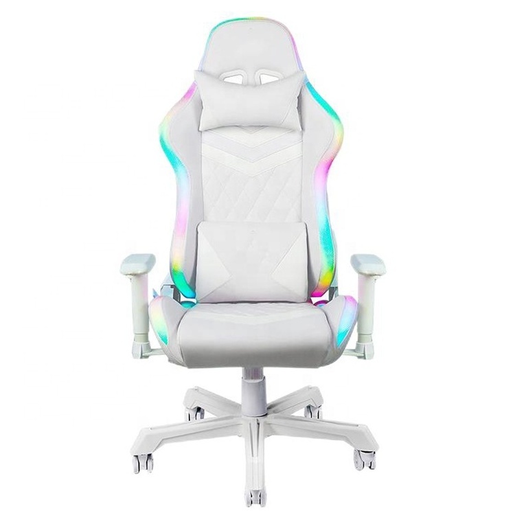 Brazil Popular Sillas Gamer Pink Rosa Obrotowy Fotel Gamingowy Rgb Massage Gaming Chair with Luxury White 2d Armrests Nylon Base