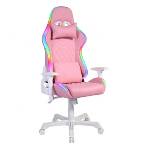 Brazil Popular Sillas Gamer Pink Rosa Obrotowy Fotel Gamingowy Rgb Massage Gaming Chair with Luxury White 2d Armrests Nylon Base