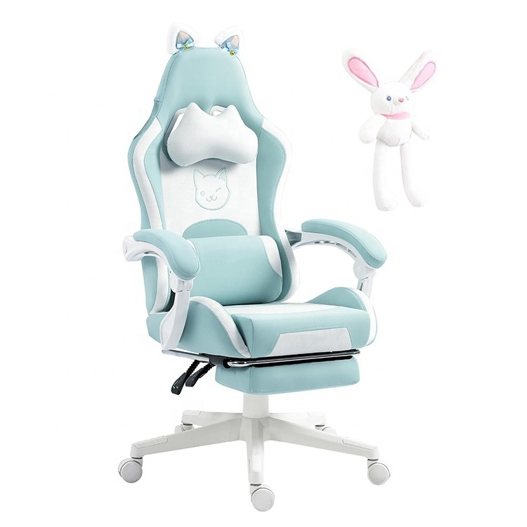 Hot Popular Germany De Gaming Stuhl Light Blue Green Recliner Sofa Chaise High Back Gaming Ergonomic Computer Chair with Rabbit