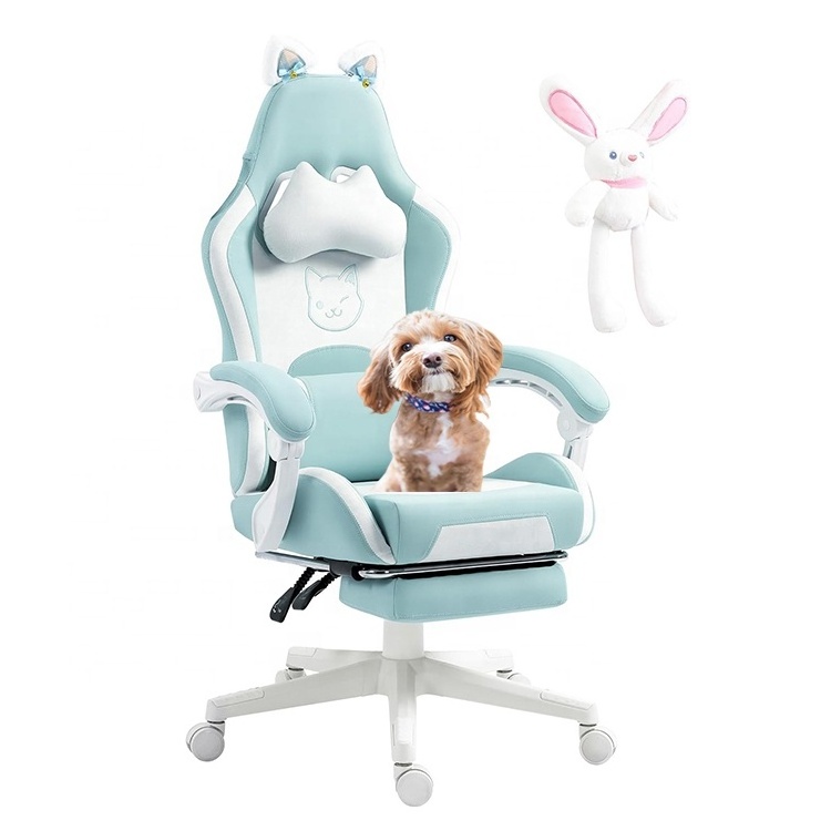 Hot Popular Germany De Gaming Stuhl Light Blue Green Recliner Sofa Chaise High Back Gaming Ergonomic Computer Chair with Rabbit