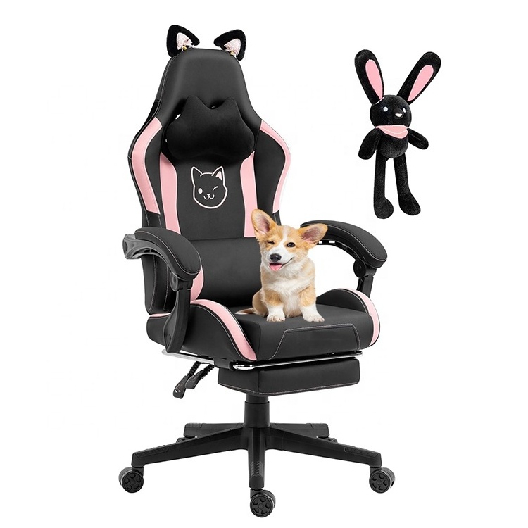 Popular Canada Cat Ears Cute Rabbit Black Pink Recline Massage Gaming Office Desk Chair Computer Recliner Chair for Cat Dog Sofa