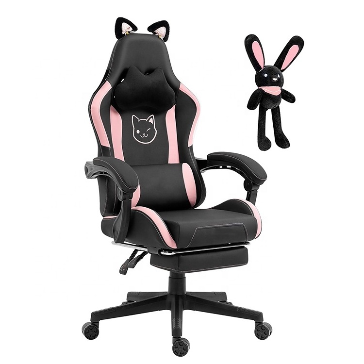 Popular Canada Cat Ears Cute Rabbit Black Pink Recline Massage Gaming Office Desk Chair Computer Recliner Chair for Cat Dog Sofa