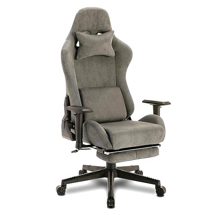 Gray Technology Alcantara Fabric Gamer Chair Vintage Victory Style Adjustable 3D Arms Swivel Lift Gaming Chairs with Footrest