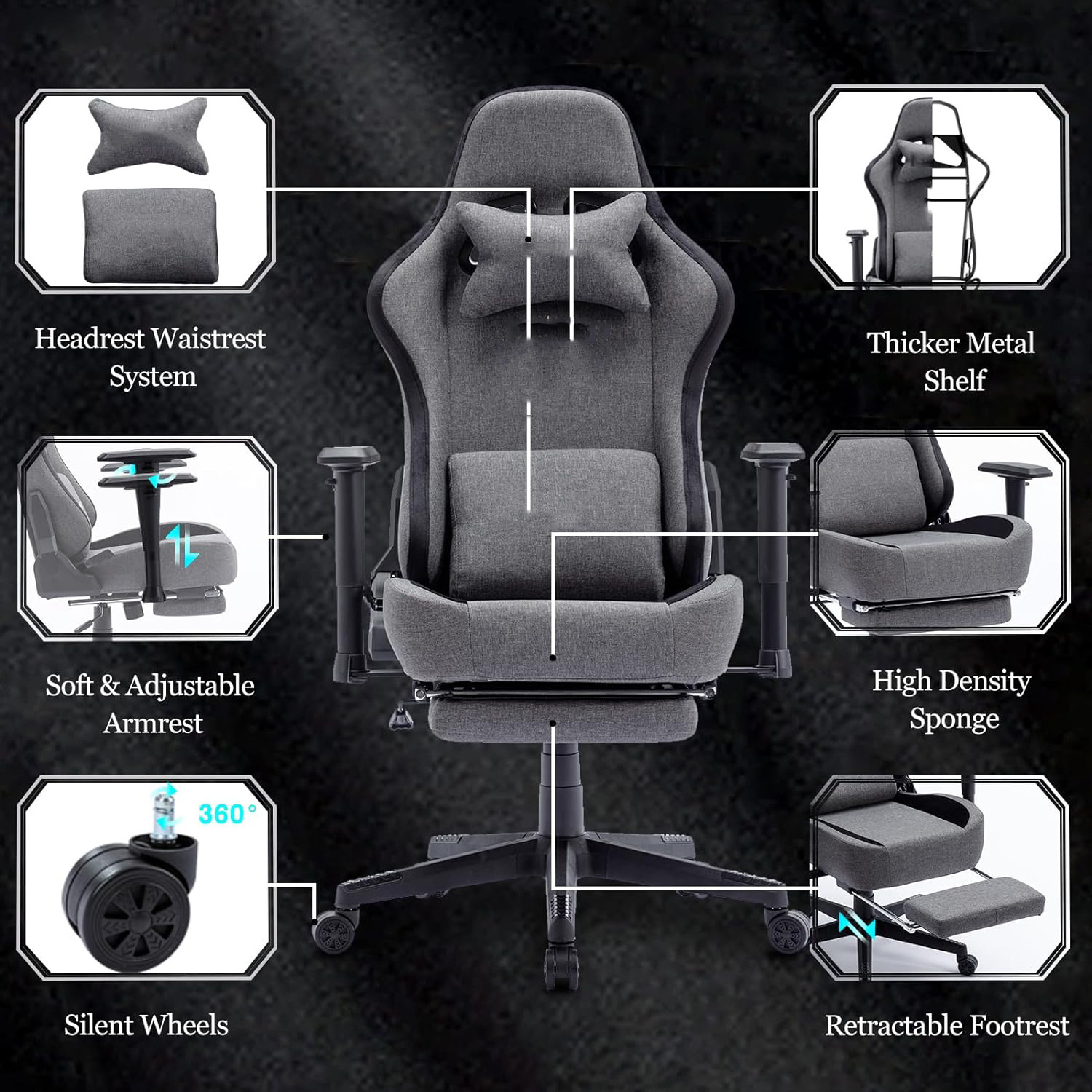 Hot Sales Light Gray Silla Cadeira Breathable Fabric Office Ergonomic Pc Racing Style Computer Chair with Adjustable 3D Armrest