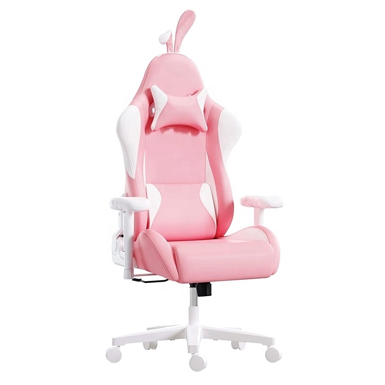 Indonesia Hot Sale Cute Pink Bunny Chair Rosa Silla Gamer 180 Chaise Sillas Recliner Sofa Gaming Chair with Rabbit Ears and Tail