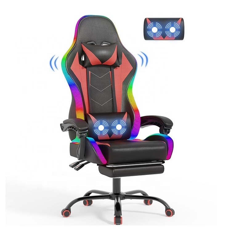 2024 Hot Sale White Rgb Video Music Speakers Massage Lumbar Support Recliner Desk Racing Gaming Chairs with Adjustable Headrest