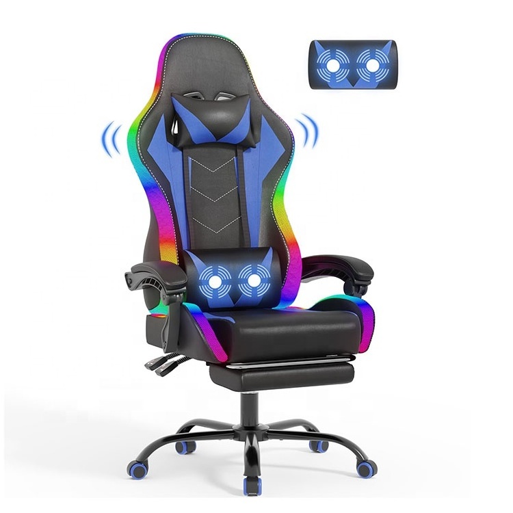 2024 Hot Sale White Rgb Video Music Speakers Massage Lumbar Support Recliner Desk Racing Gaming Chairs with Adjustable Headrest