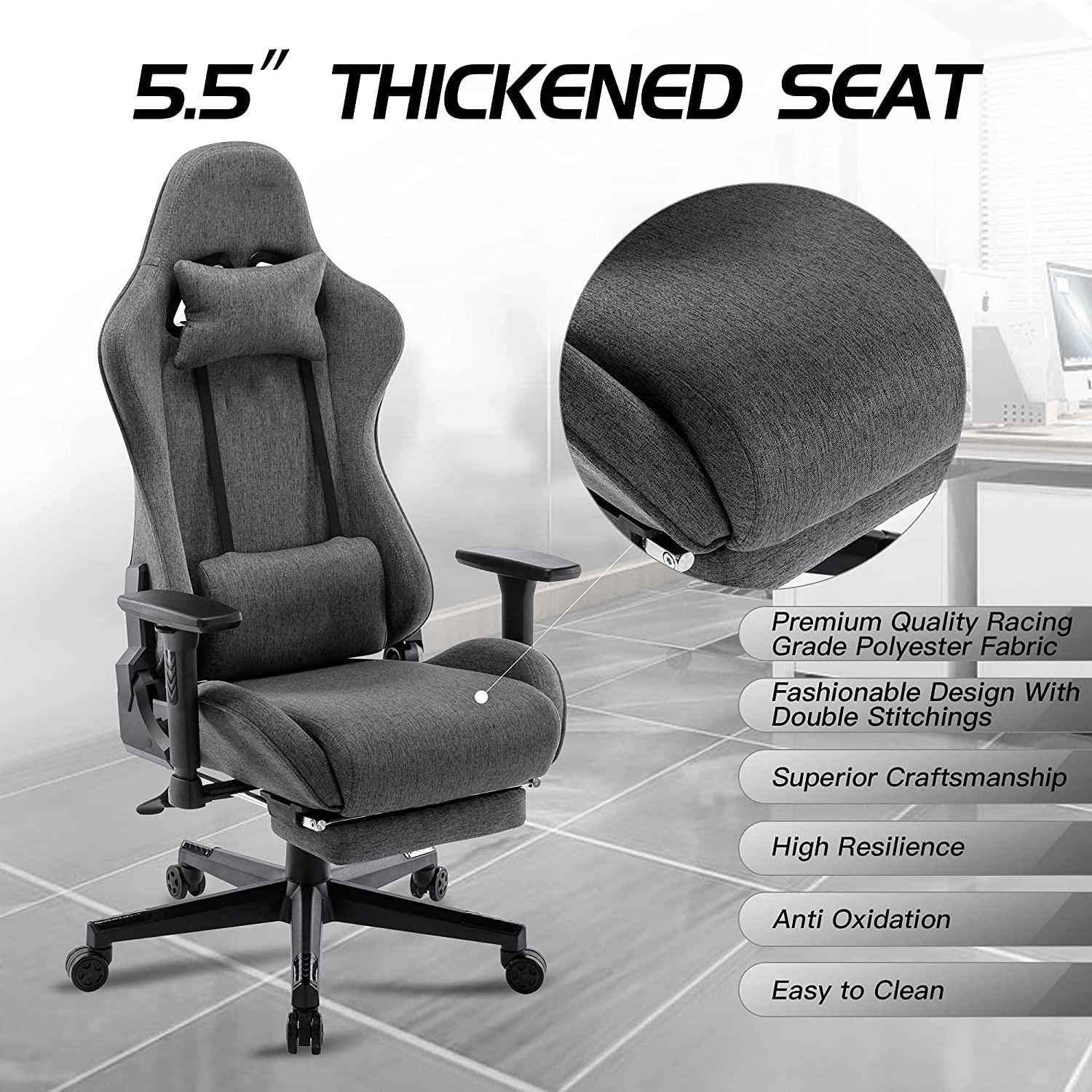 Ddp Hot Sale Brand New 2024 Oem Racing Grey Fabric Office Superior Gamer Chair Adjustable 3D Chair Gaming Stuhl with Leg Support