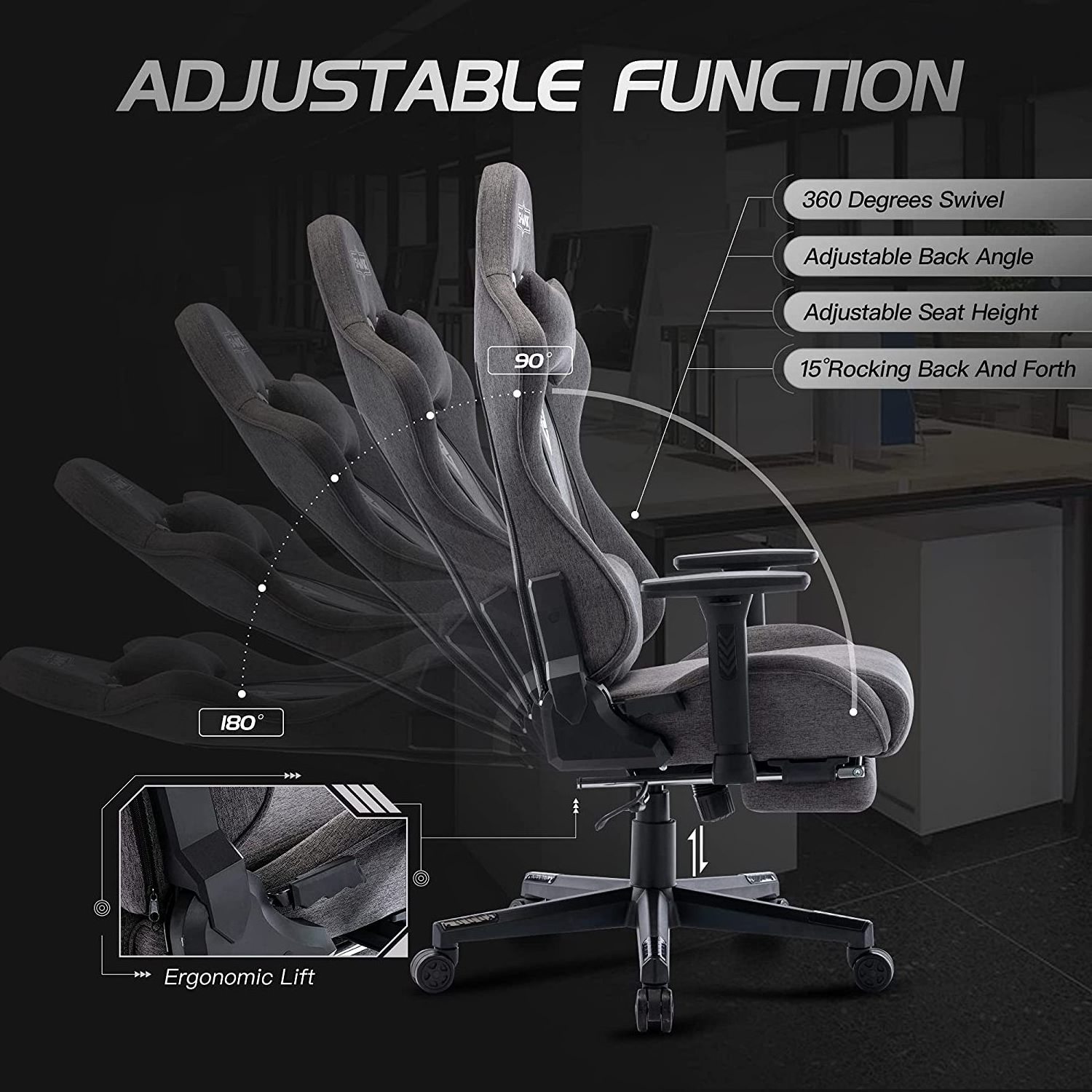 Ddp Hot Sale Brand New 2024 Oem Racing Grey Fabric Office Superior Gamer Chair Adjustable 3D Chair Gaming Stuhl with Leg Support