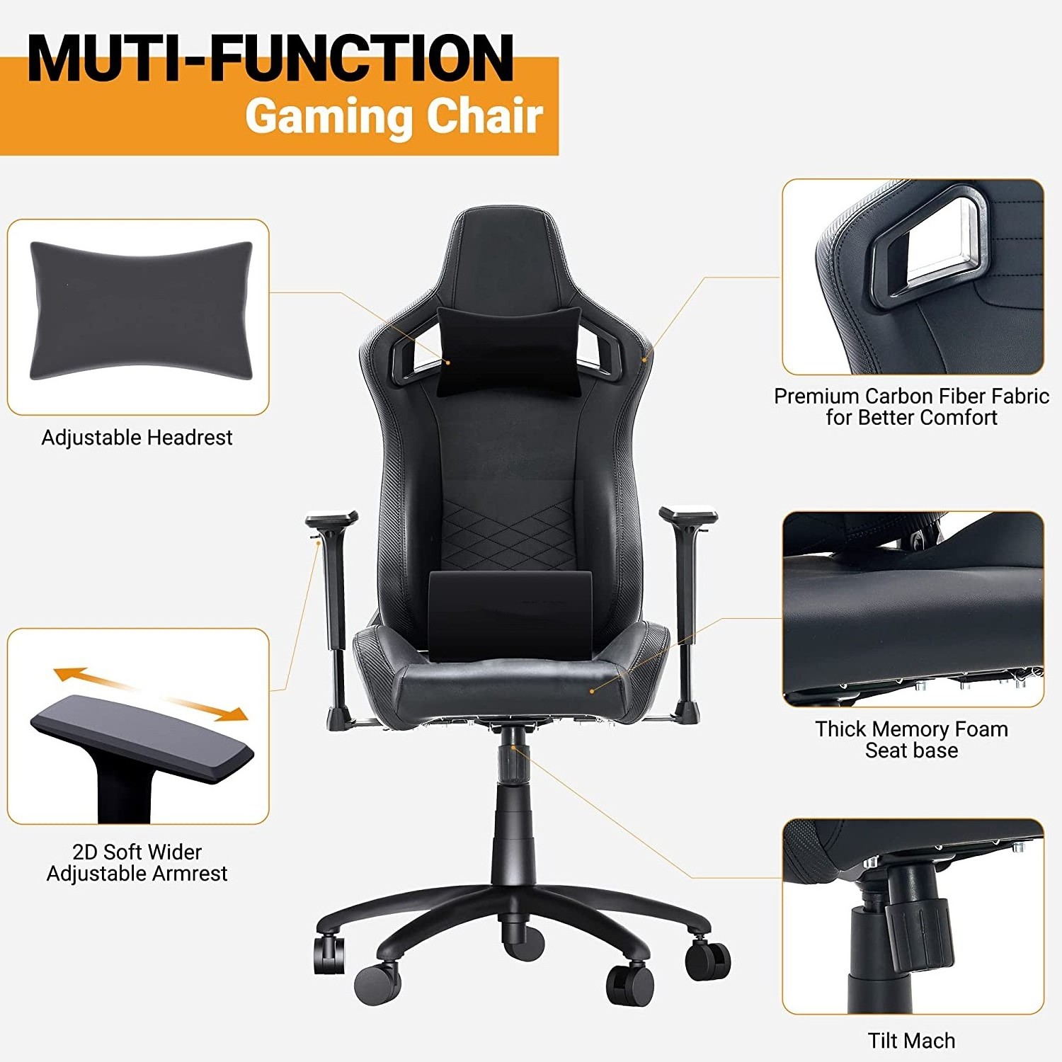 South Africa Free Sample Steel Base High End Ergonormic Chair Racing Massage Silla Chair Gaming with Velvet Memory Foam Pillows