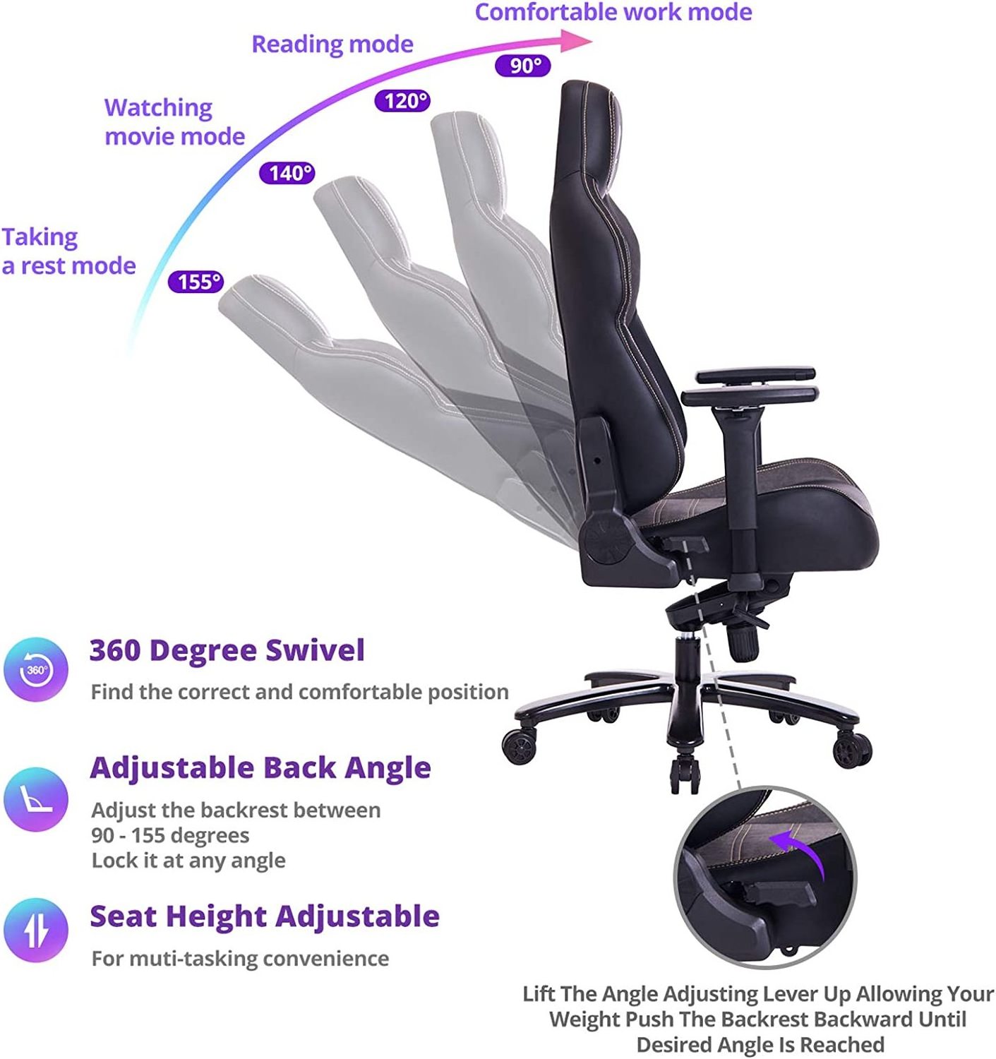 All Day Comfort Gel Cold Cure Foam Summer Lumbar Support Ergonormic Chaise Gaming Game Chair with Aluminium Alloy 4d Armrest