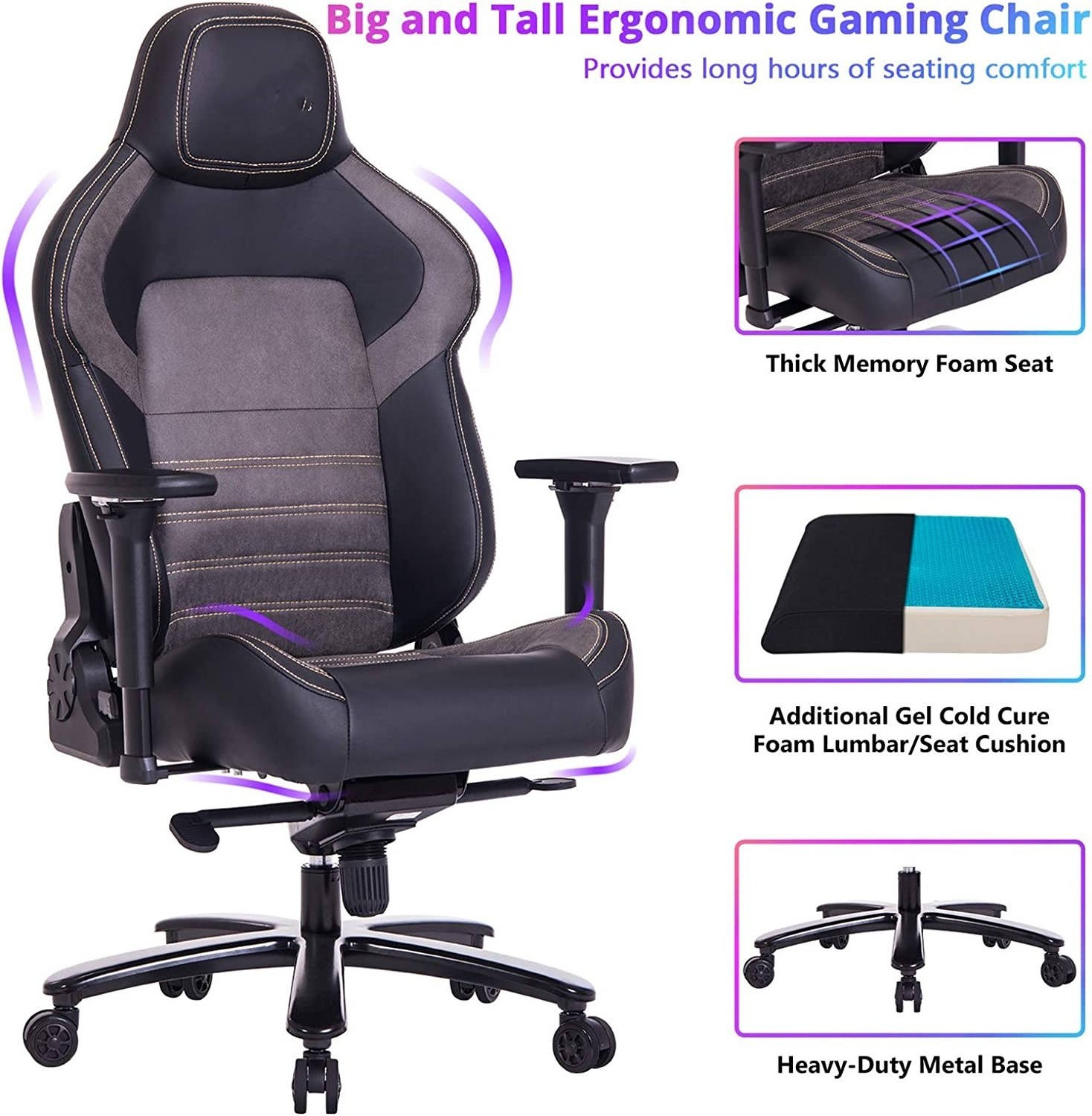 All Day Comfort Gel Cold Cure Foam Summer Lumbar Support Ergonormic Chaise Gaming Game Chair with Aluminium Alloy 4d Armrest