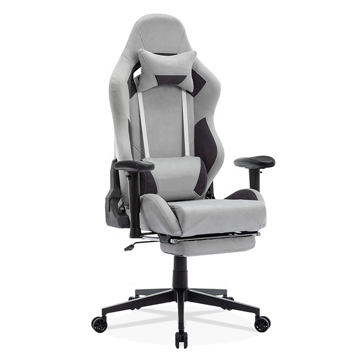 Peru Hot Sales Grey Soft 3D Armrests Racing Style Computer Office Chair Chaise Ergonomic Gaming Stuhl with Footrest Metal Base