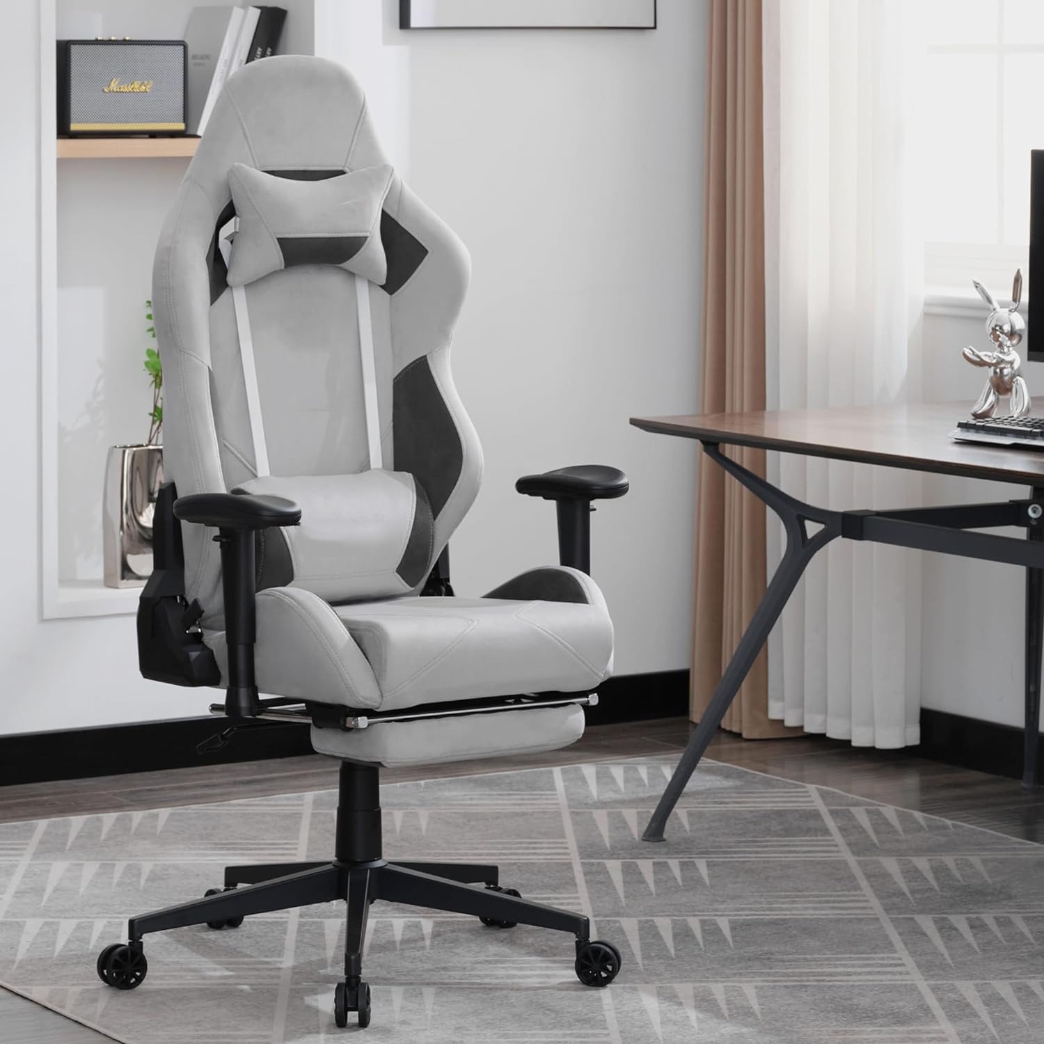 Peru Hot Sales Grey Soft 3D Armrests Racing Style Computer Office Chair Chaise Ergonomic Gaming Stuhl with Footrest Metal Base