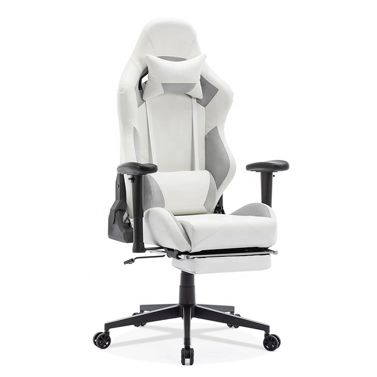 Peru Hot Sales Grey Soft 3D Armrests Racing Style Computer Office Chair Chaise Ergonomic Gaming Stuhl with Footrest Metal Base