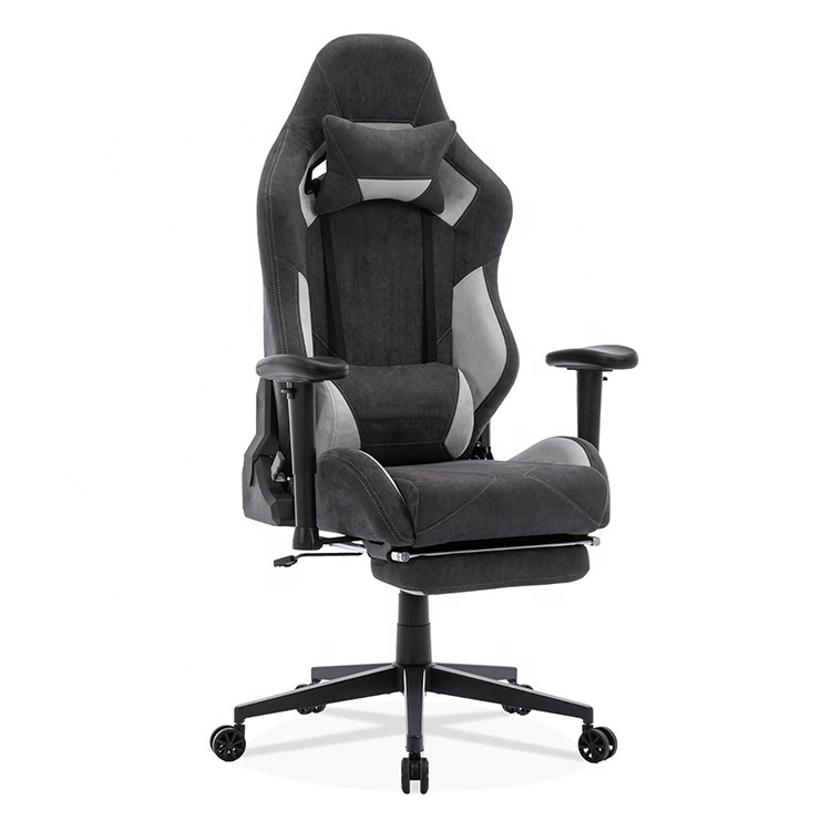 Peru Hot Sales Grey Soft 3D Armrests Racing Style Computer Office Chair Chaise Ergonomic Gaming Stuhl with Footrest Metal Base