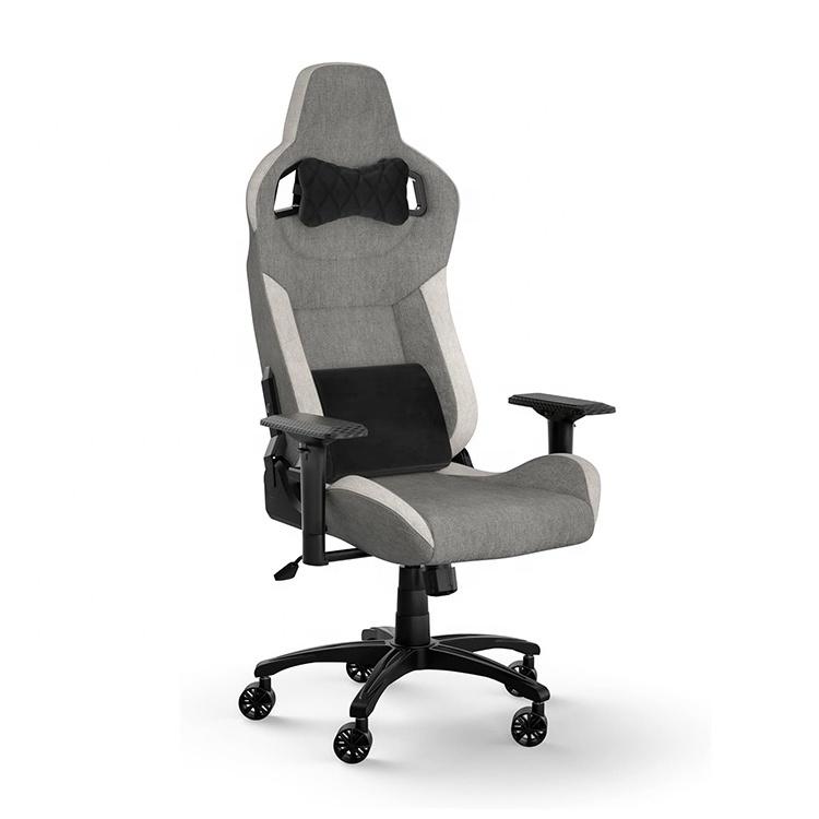 Hot Brazil Racing-Inspired Design Silla Gamer White Light Gray T3 Rush Fabric 4d Gaming Chair with Padded Neck Cushion 4d Arms