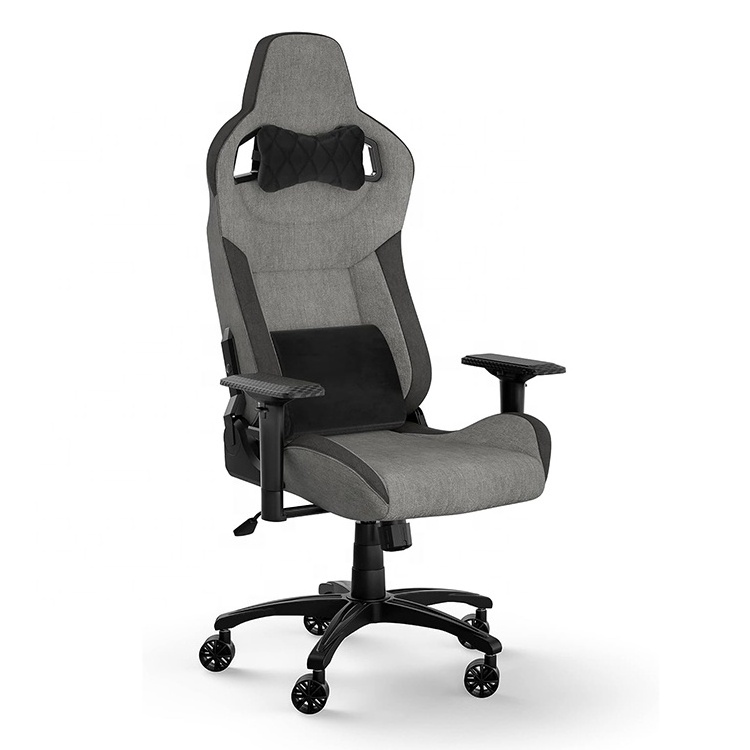 Hot Brazil Racing-Inspired Design Silla Gamer White Light Gray T3 Rush Fabric 4d Gaming Chair with Padded Neck Cushion 4d Arms