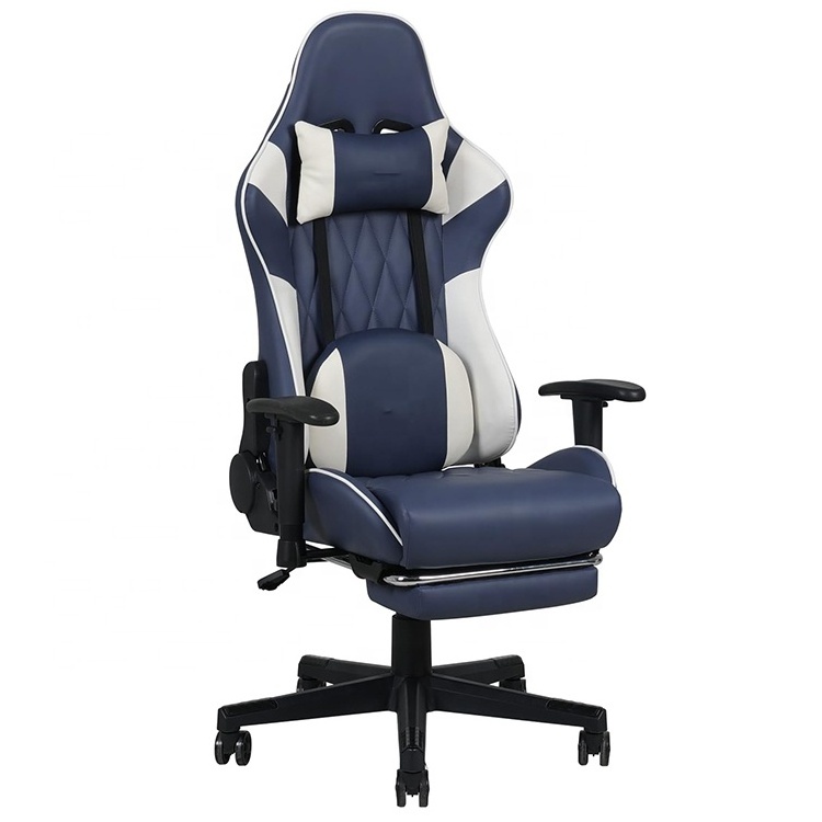 New Arrival Blue White Ventation Leather Game Chair Best Video Game Racing Seat Racing Chaise Recliner Chair Gaming for Pc Game