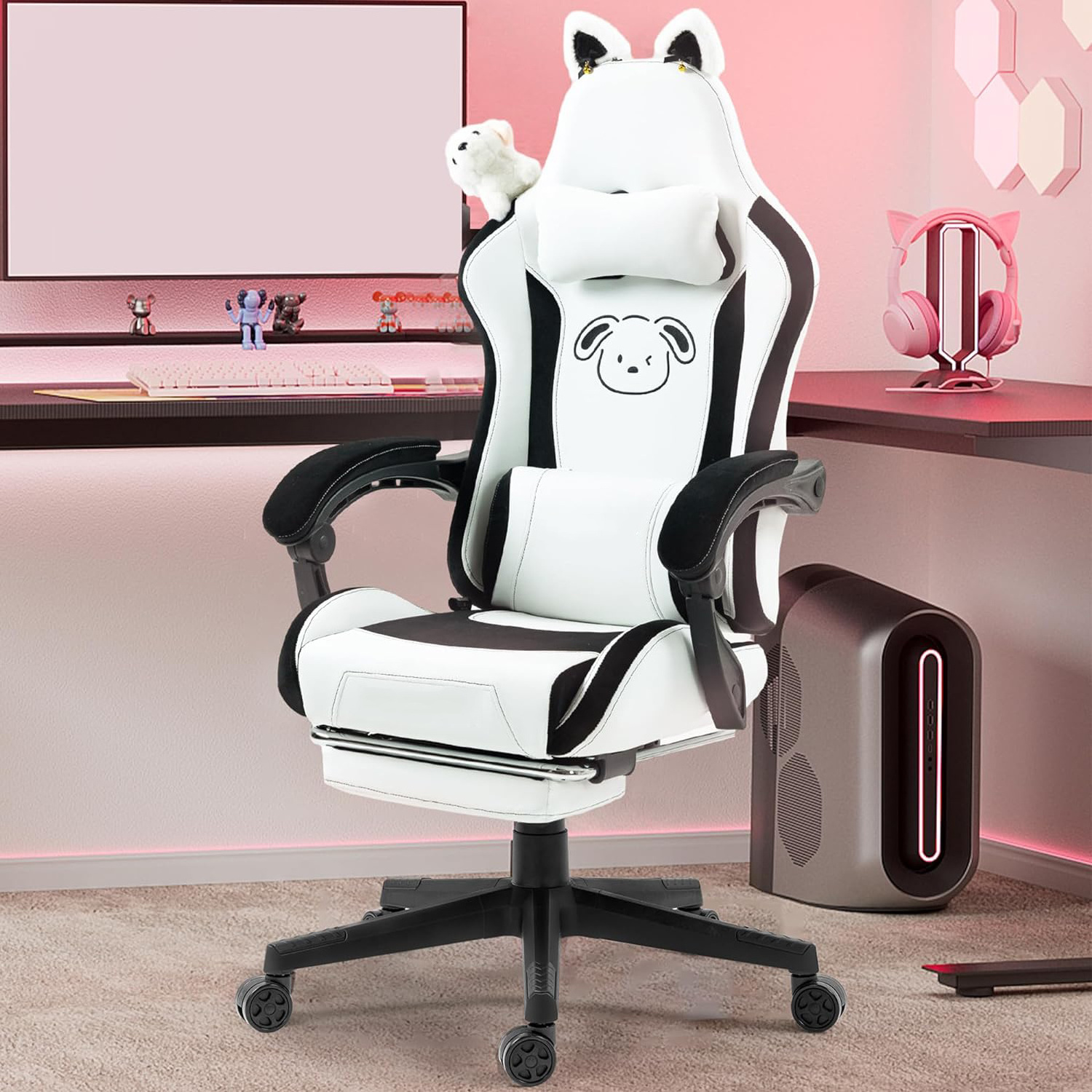 Spain Hot Ergonomic Computer Chair Free Sample Khaki Kawaii Shiba Inu White Cute Best Gaming Chair Pc Game Chair with Footrest