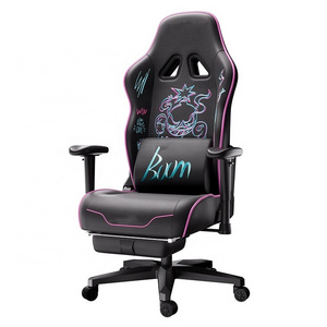 Racing Style Black Leather Chair Massage High Quality Custom Logo Ergonomic Wingless Cushion Racing Gaming Chair with Footrest