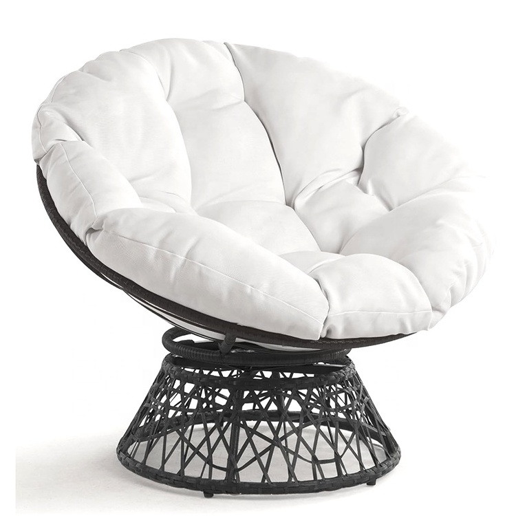 2024 New Design High Quality 360 Degree Swivel Leisure High Capacity Steel Frame Papasan Chair with White Cushion Black Base