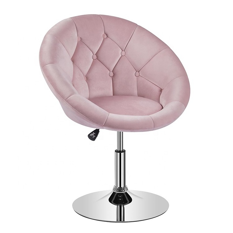 Height Adjustable Pink Living Room Vanity Makeup Velvet Round Tufted Back Swivel Accent Leisure Lounge Chair with Chrome Frame