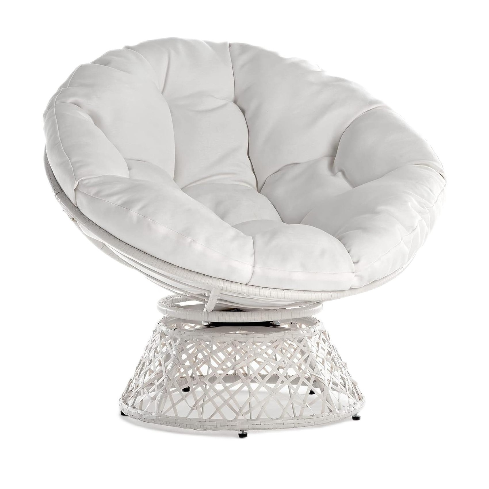 2024 New Design High Quality 360 Degree Swivel Leisure High Capacity Steel Frame Papasan Chair with White Cushion Black Base