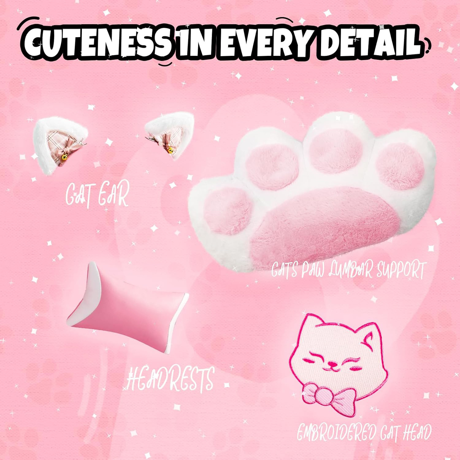 2024 USA Oyuncu Koltuu Cute pink white Cat Ears Cat Paw Lumbar Cushion Girl Teen Kids Pc Game Racing Gaming Chair with Footrest