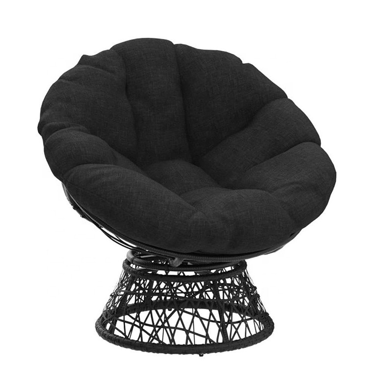 2024 New Design High Quality 360 Degree Swivel Leisure High Capacity Steel Frame Papasan Chair with White Cushion Black Base