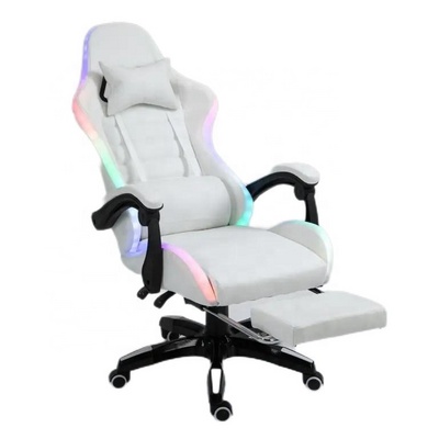 Cheap Ddp Full White PU Leather Computer Pc Game Chair Silla Gamer LED Rgb Racing Massage Gaming Chair with Lights and Speakers