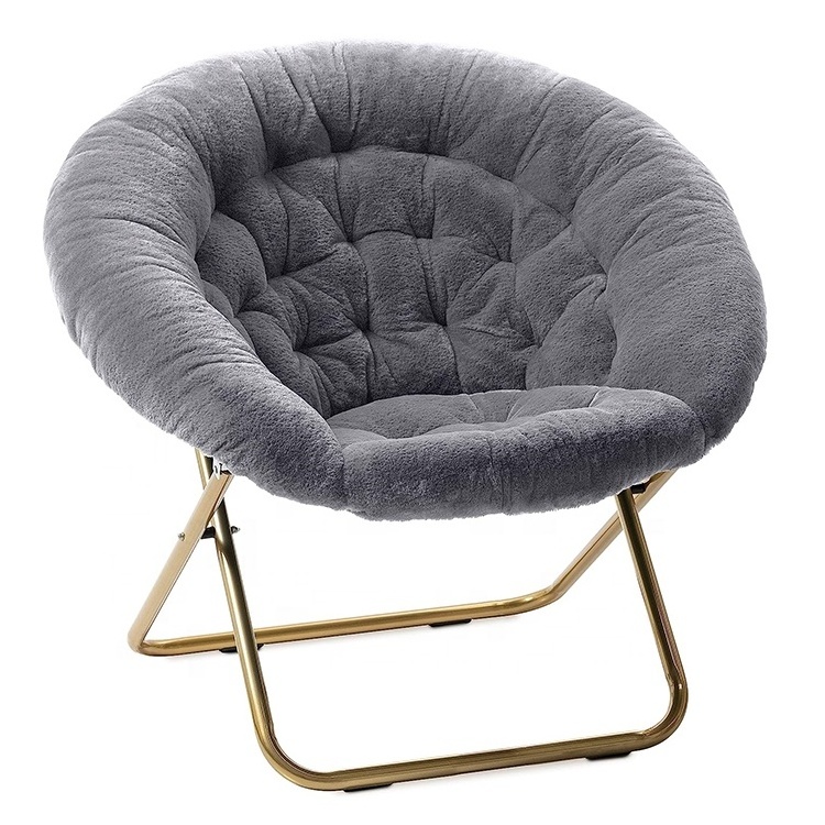 Oversized Cozy Chair Leisure Lounge Bedroom Comfort Furry Living Room Furniture Grey Folding Faux Fur Saucer Chair for Bedroom