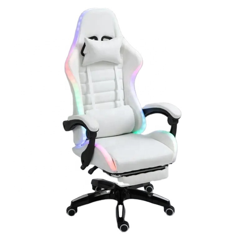 Cheap Ddp Full White PU Leather Computer Pc Game Chair Silla Gamer LED Rgb Racing Massage Gaming Chair with Lights and Speakers