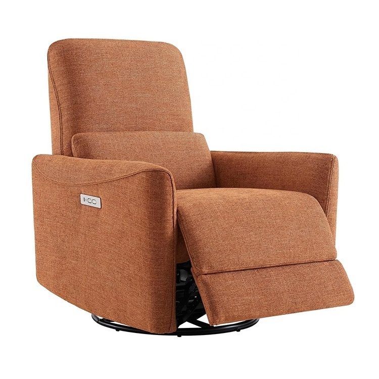 Modern Terracotta Orange Swivel Glider Rocking Rotatable Arm Chair Living Room Functional Sofa Reclining Swivel Nursery Chair