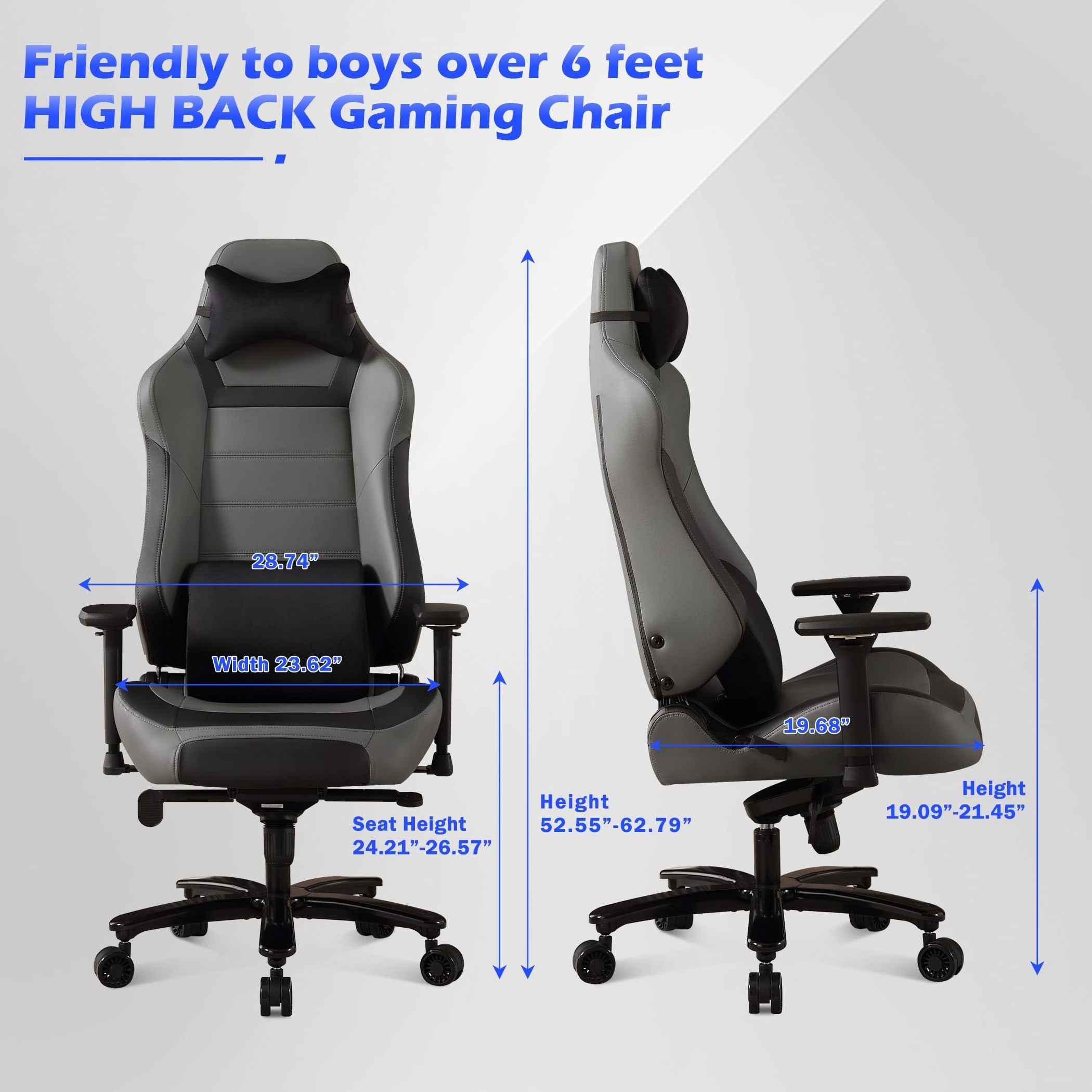 450lbs Gaming Chair Ergonomic Gaming Chair with Massage Function Widen Metal Base Heavy Duty Task Office Chair for Heavy People