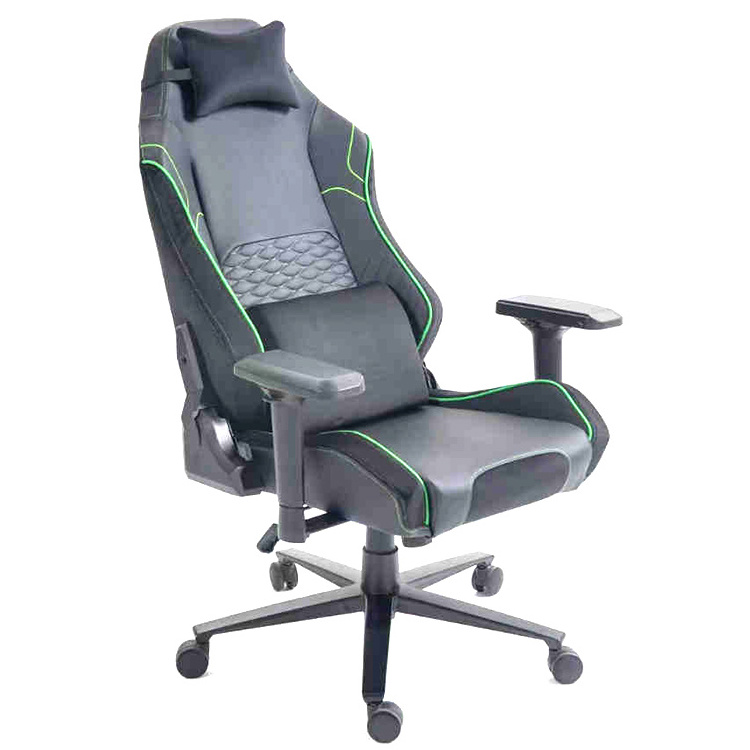 Popular Waist Support Pc Gamer Chair Green Leather High Quality Factory 2d Heavy Duty Gaming Chair Silla Gaming with Strong Base