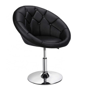 Modern Minimalist Wide Backrest Black Metal Armchair Black Velvet Round Tufted Back Swivel Leather Lounge Leisure Accent Chair