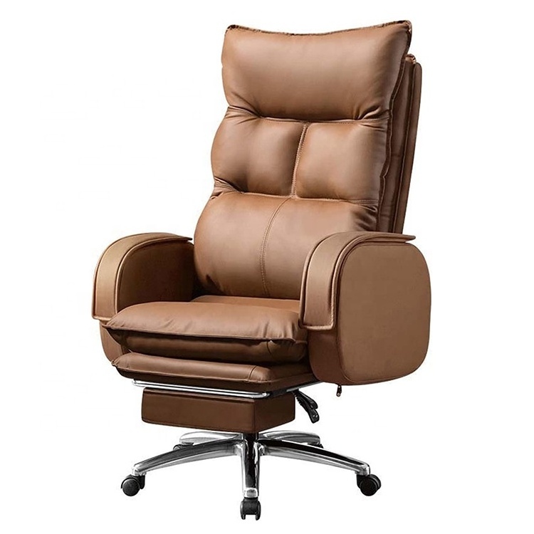 Luxury Leather Soft Computer Pc Chair Brown Height Adjustable Computer Gaming Ergonom Executive Office Chair for Heavy Duty